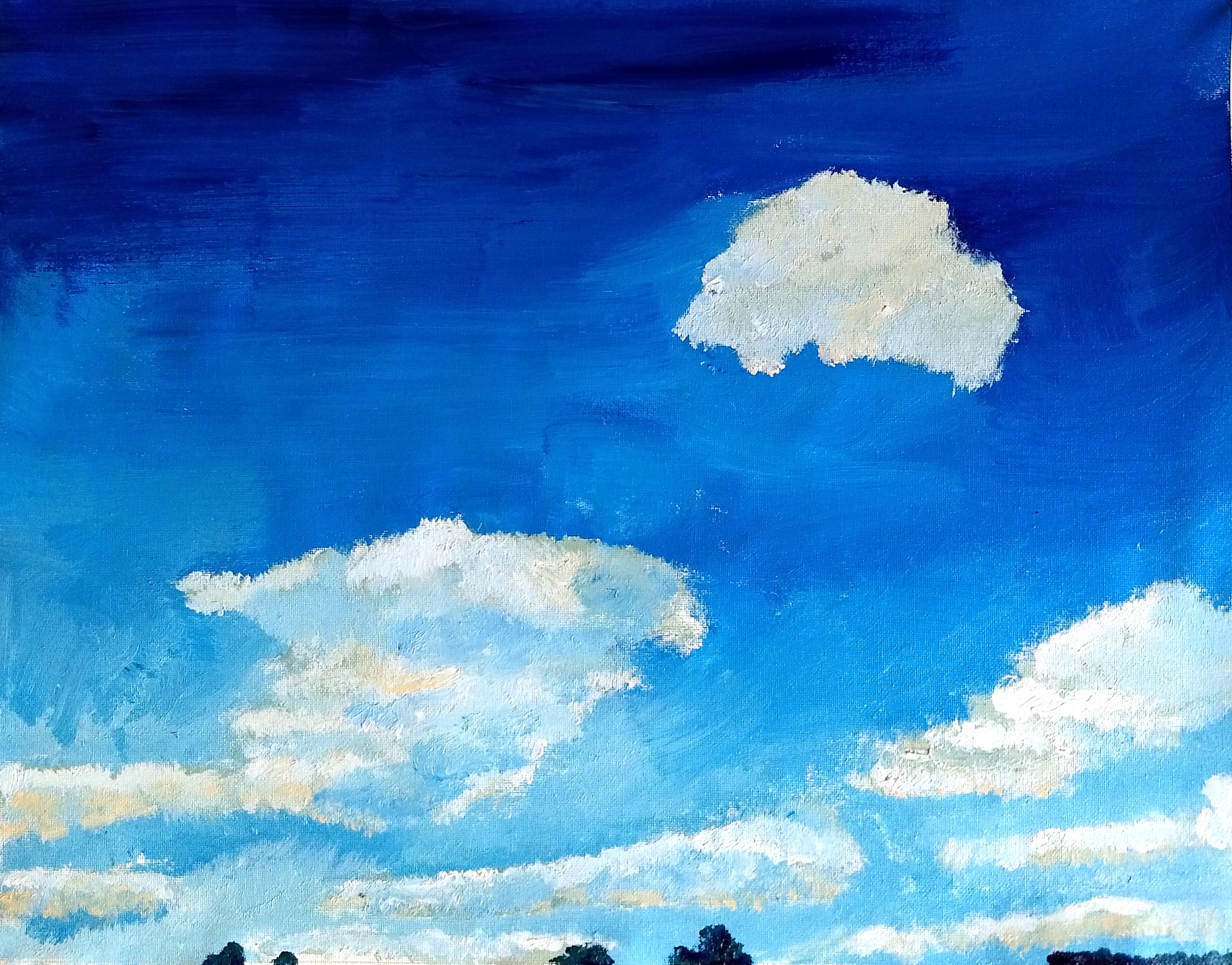 Landscape painting in acrylic sky clouds