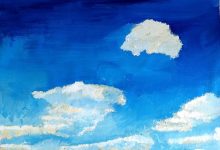 Landscape painting in acrylic sky clouds
